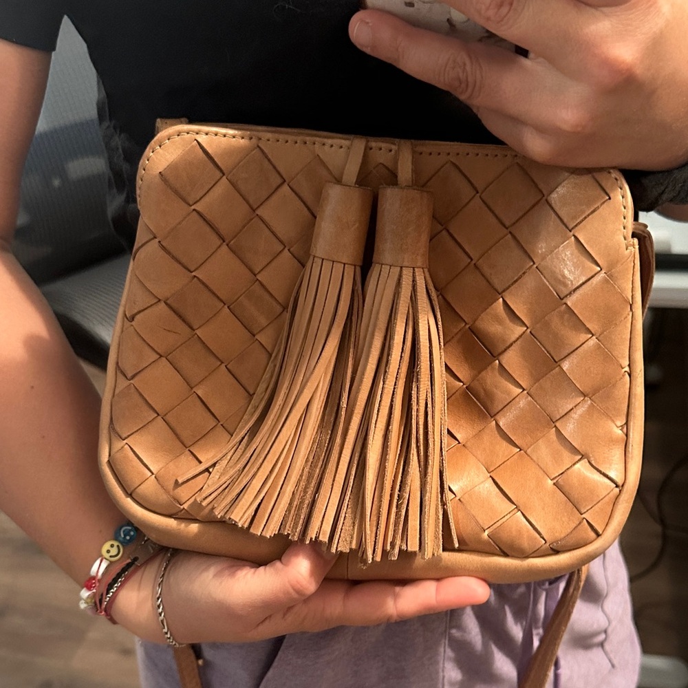 Tan Woven Leather Crossbody Bag - Picture 4 of 4